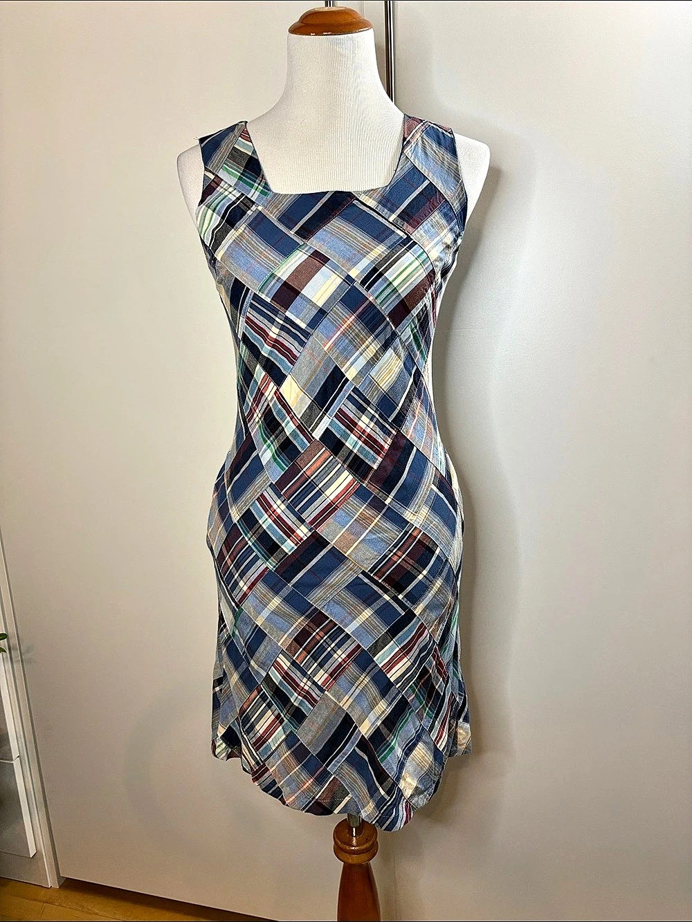 abigail heche Plaid Mini Dress in Blue w Pockets XS